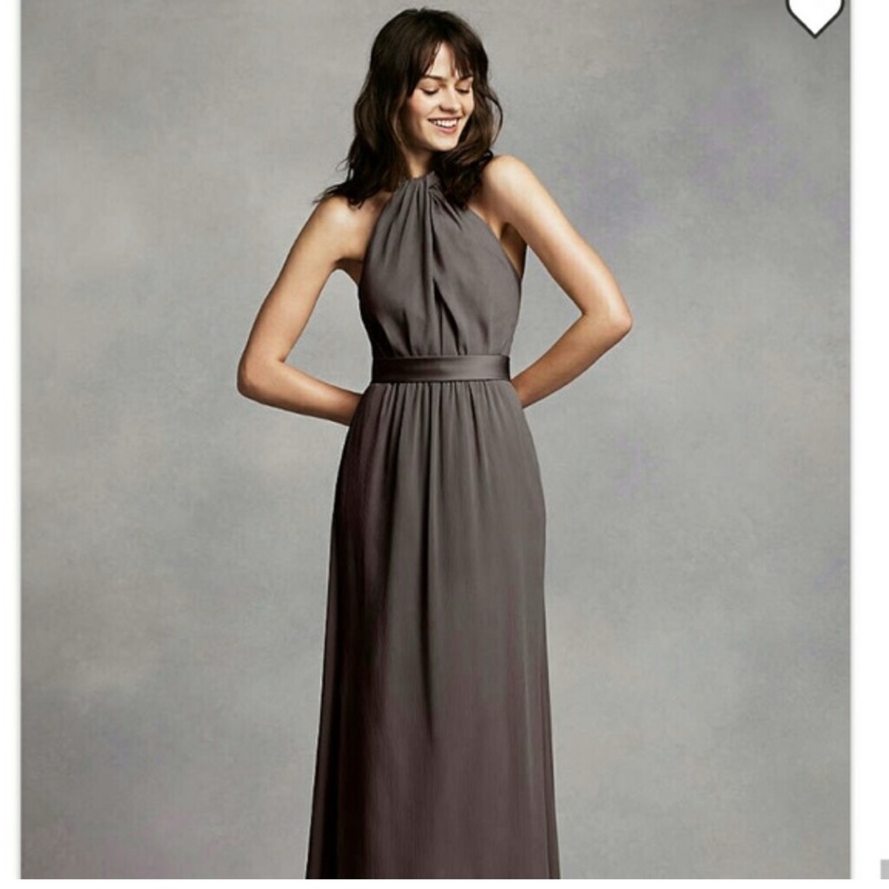 WHITE BY VERA WANG charcoal Grey halter neck maxi bridesmaid dress gown size 4